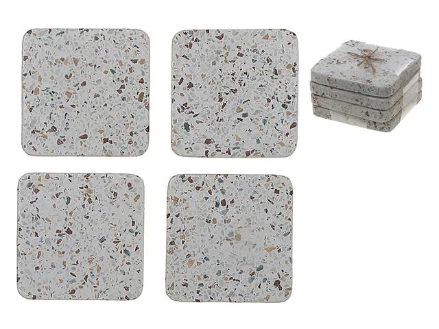 4PC TERRAZZO SQUARE COASTER  (4X4") (CREAM SPECKLED)